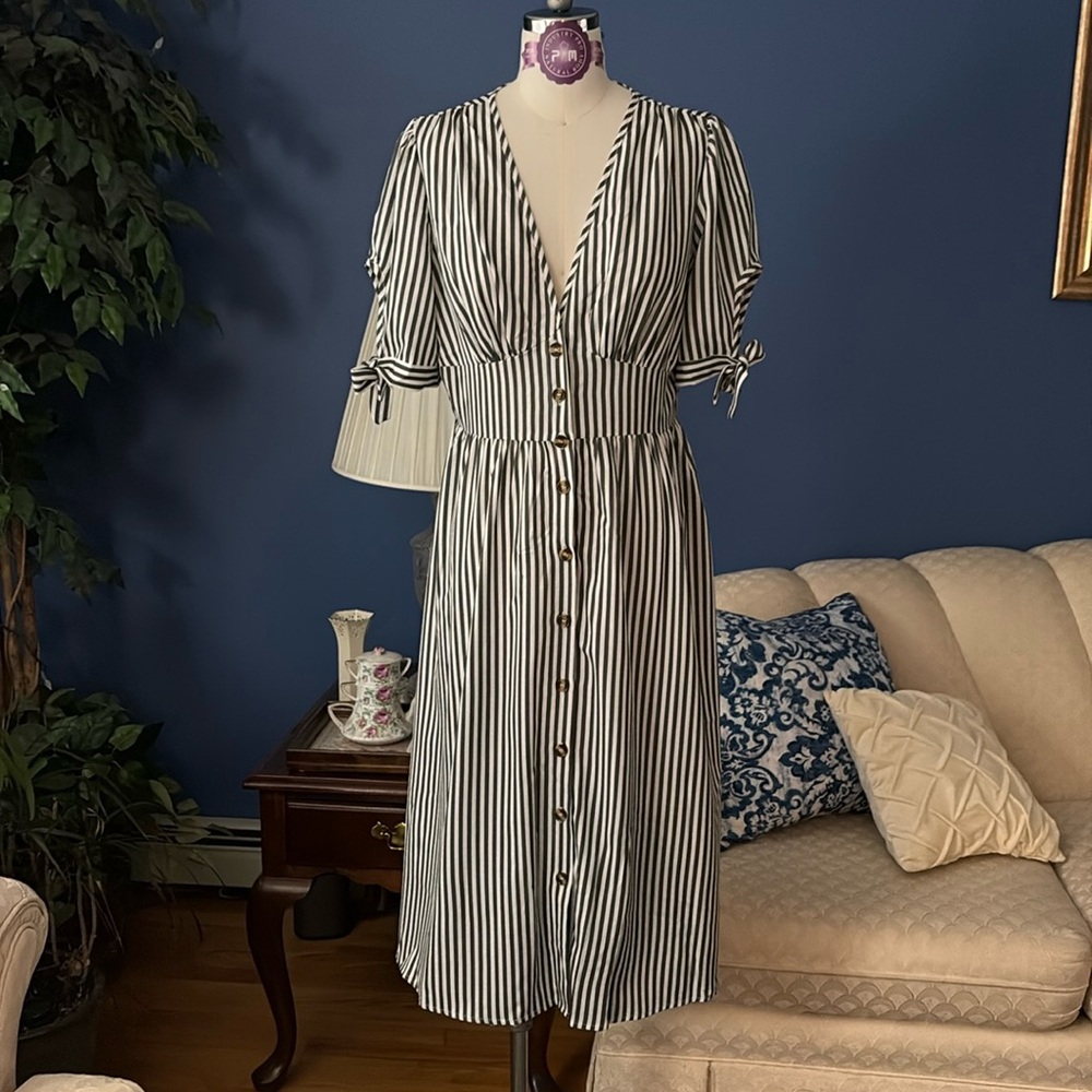 SHEIN Black and White Striped Midi Dress
